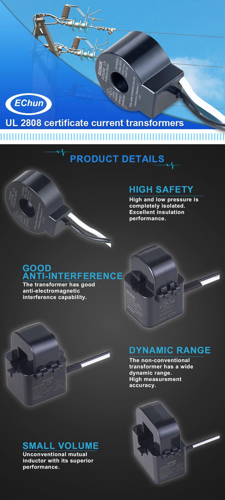 High Accuracy 1000A Customized Clamp on Current Sensor Flexible Rogowski Coil